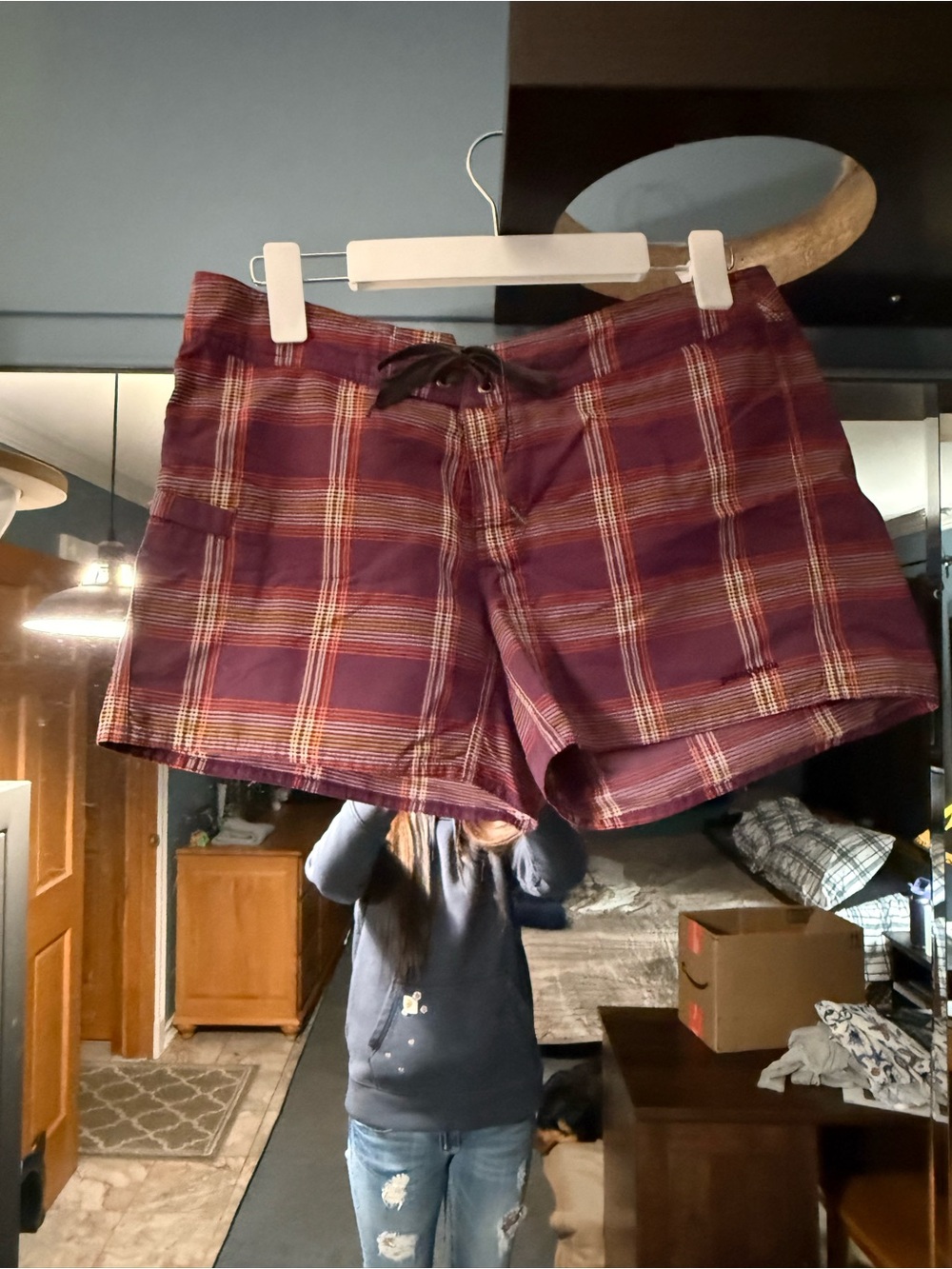 Patagonia Plaid Maroon Women’s Shorts with Drawstring